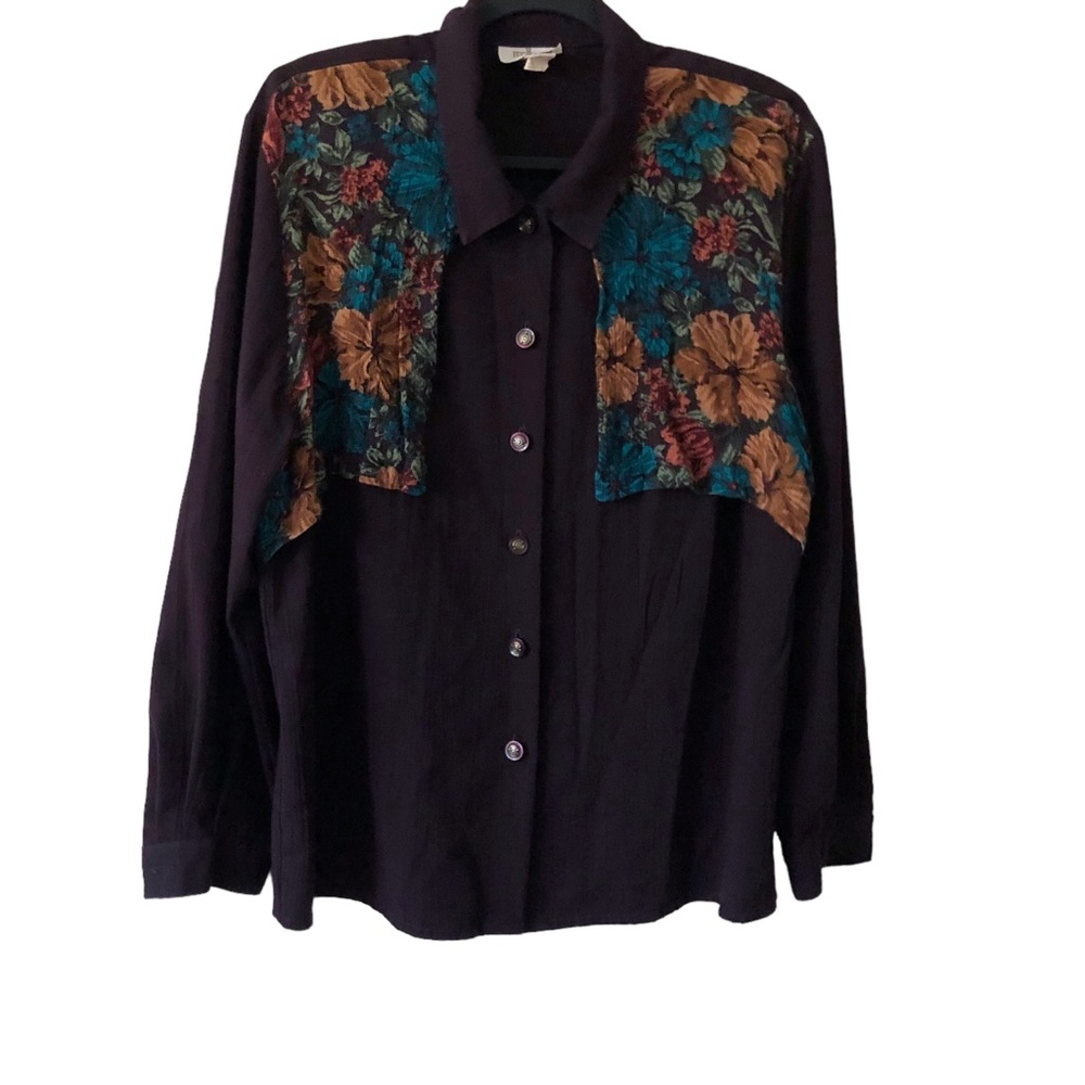 Jessica Vintage Women’s Blouse- dark purple, button down, size 14